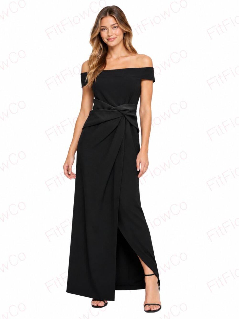 Lauren Ralph Lauren Black Off Shoulder Twist Waist Gown Size 10 NWT